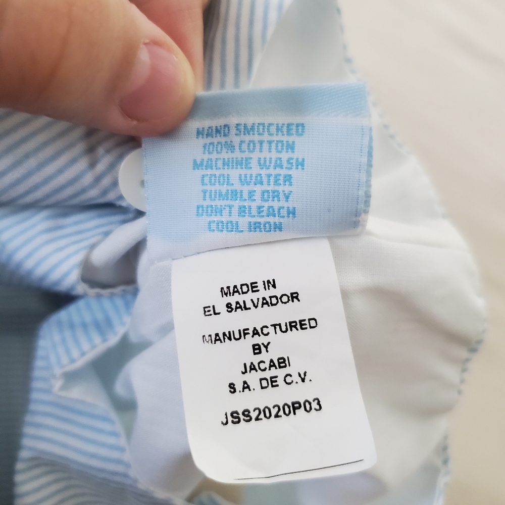 Petit Bebe Smocked Jon Jon Watermelon Trucks Blue Striped 24 Months Baby Boy - Picture 6 of 7